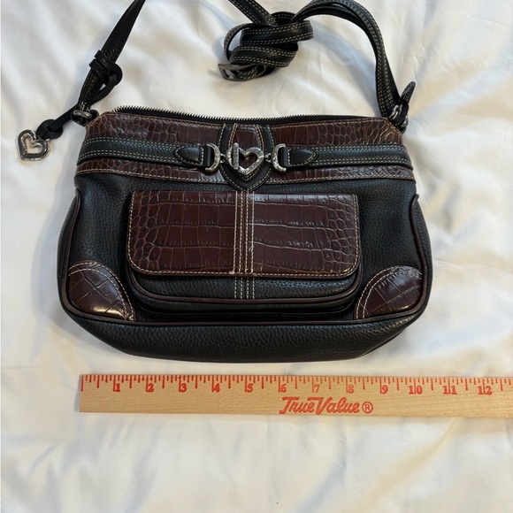 Brighton Leather Shoulder Bag Brown & Black Croc Embossed Heart Buckle - Picture 2 of 11